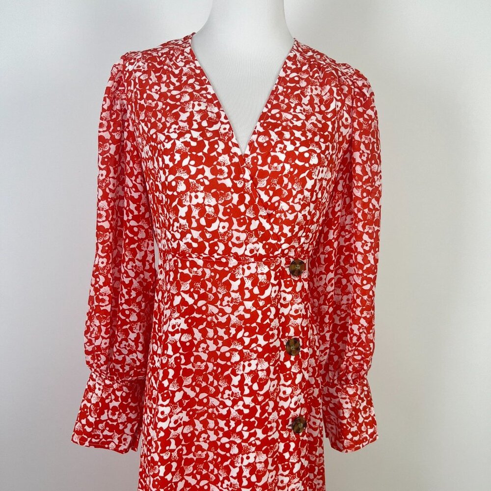 $325 NWT Ganni Floral Crepe Midi Dress Size 36 Orange - Picture 3 of 13